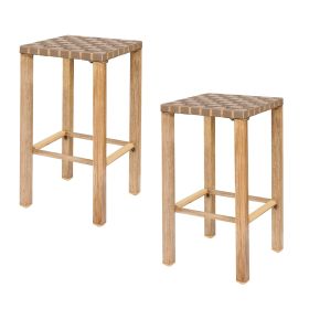 Bar Stools Set of 2, 27.6inch Metal Counter Height Bar Stools with Footrest, Hand-Made Drawstring Tall Bar Chairs for Kitchen, Island, Dining Room, Pu