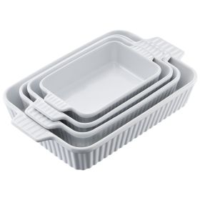 Ceramic Baking Dish 4 Pieces Rectangular Bakeware Set Deep for Baking White