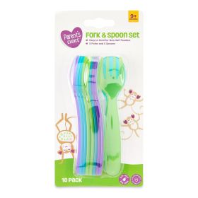 10-Count Baby Feeding Fork & Spoon Set – Multicolor, BPA-Free, Dishwasher & Microwave Safe, 9+ Months