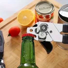Original Heavy-duty Stainless Steel Smoothed Edge Manual Can Opener And Bottle Opener, Soft Ergonomic Handle, Large Handheld Easy-to-turn Knob