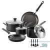 Easy Clean 12 Pcs Nonstick Cookware Set with Cooking Tools, Dishwasher Safe, Black
