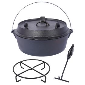 Pre-Seasoned Cast Iron Dutch Oven With Skillet Lid, Outdoor Camping Deep Pot for Camping Fireplace Cooking BBQ Baking Campfire, With Iron Pot Rack, 8