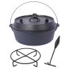 Pre-Seasoned Cast Iron Dutch Oven With Skillet Lid, Outdoor Camping Deep Pot for Camping Fireplace Cooking BBQ Baking Campfire, With Iron Pot Rack, 6