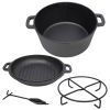 3 in 1 Pre-Seasoned Cast Iron Dutch Oven, Outdoor Camping Deep Pot, 5 Quart. Cover As A Skillet with Ribbed Bottom Design. With 1PC Iron Pot Rack, 1PC