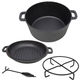3 in 1 Pre-Seasoned Cast Iron Dutch Oven, Outdoor Camping Deep Pot, 5 Quart. Cover As A Skillet with Ribbed Bottom Design. With 1PC Iron Pot Rack, 1PC