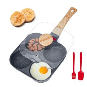 Egg Pan, 4-Cup Nonstick Egg Frying Pan, Aluminum Breakfast Omelette Skillet for Pancakes, Hamburgers, Sandwiches, with Lid, Oil Brush, Scraper, Compat
