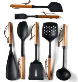 Premium Silicone Cooking Utensils Set - Non-Toxic, Heat-Resistant Kitchen Utensils Set with Food-Grade Silicone & Wood Handles - Includes Spatula & Sp