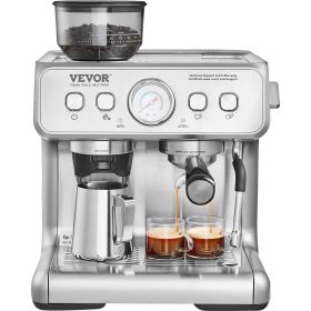 VEVOR Espresso Machine with Grinder, 15 Bar Semi-Automatic Espresso Coffee Maker with Milk Frother Steam Wand, Removable Water Tank & Pressure Gauge f