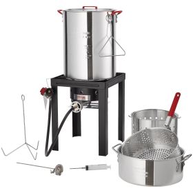 VEVOR Turkey Deep Fryer, 30-qt Turkey & 10-qt Fish Steamer Cooker Set, Outdoor Aluminum Seafood Frying Pot, 54,000 BTU Burner Propane Gas Boiler, Incl