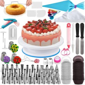 Cake Decorating Supplies Kit, 206 PCS Baking Set for Beginners With Cake Turntable Stand Rotating Turntable,Russian Piping Tips Set, Cake Baking Suppl