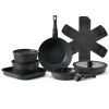 17 Piece Pots and Pans Set Granite Nonstick Kitchen Cookware Induction Black