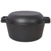3 in 1 Pre-Seasoned Cast Iron Dutch Oven, Outdoor Camping Deep Pot, 5 Quart. Cover As A Skillet with Ribbed Bottom Design. With 1PC Iron Pot Rack, 1PC