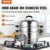 VEVOR Steamer Pot 11in/28cm, 3 Tier Steamer Pot for Cooking with 8.5QT Stock Pot, Vegetable Steamer & 2 Steaming Tray, Food-Grade 304 Stainless Steel