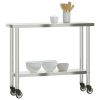Kitchen Work Table with Wheels 43.3"x11.8"x33.5" Stainless Steel