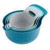 4 Piece Nesting Plastic Mixing Bowl Set with Pour Spouts and Handles, Blue