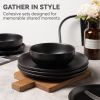 12-Piece Stoneware Dinner Plates Bowls Sets | Microwave & Dishwasher Safe | Non-Toxic Dinner Plates Bowls Set | Stackable Matte Glaze Kitchenware for