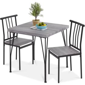 Modern 3-Piece Metal Frame Dining Set with Wood Top Table and 2 Chairs (Option: Grey)