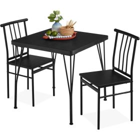 Modern 3-Piece Metal Frame Dining Set with Wood Top Table and 2 Chairs (Option: Black)
