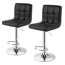 Set of 2 Modern Adjustable Height Bar Stools with PU Leather Swivel Seat (Option: Black)