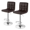 Set of 2 Modern Adjustable Height Bar Stools with PU Leather Swivel Seat