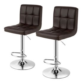 Set of 2 Modern Adjustable Height Bar Stools with PU Leather Swivel Seat (Option: Brown)