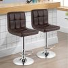 Set of 2 Modern Adjustable Height Bar Stools with PU Leather Swivel Seat