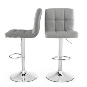 Set of 2 Modern Adjustable Height Bar Stools with PU Leather Swivel Seat (Option: Grey)