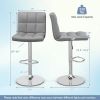 Set of 2 Modern Adjustable Height Bar Stools with PU Leather Swivel Seat