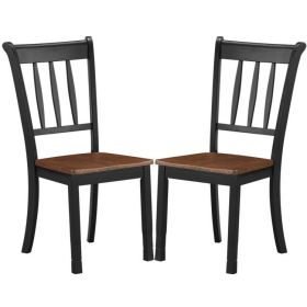 Set of 2 Solid Wood Mission Style Armless Dining Chairs with Brown Seat (Option: Black)
