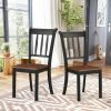 Set of 2 Solid Wood Mission Style Armless Dining Chairs with Brown Seat