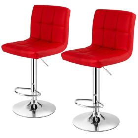 Set of 2 Modern Adjustable Height Bar Stools with PU Leather Swivel Seat (Option: Red)