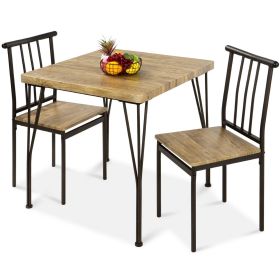 Modern 3-Piece Metal Frame Dining Set with Wood Top Table and 2 Chairs (Option: Brown)