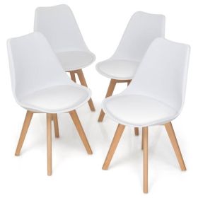 Set of 4 Modern Mid-Century Style PU Leather Dining Chairs with Wood Legs (Option: White)
