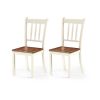Set of 2 Solid Wood Mission Style Armless Dining Chairs with Brown Seat