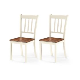 Set of 2 Solid Wood Mission Style Armless Dining Chairs with Brown Seat (Option: White)