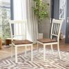 Set of 2 Solid Wood Mission Style Armless Dining Chairs with Brown Seat