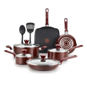 T-fal Easy Care 12-Piece Non-Stick Cookware Set, Pots and Pans (Option: Red)