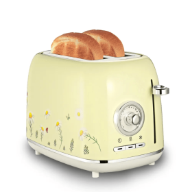 PS688T 2 Slice Bread Machine 6 Browning Levels, Electric Griddle Sandwiches Light Blue Floral SUS304 Food Grade 1.5-Inch Ultra-Wide Slot 3 Functions-T (PS688T: PS688TJ)