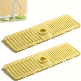 2Pcs Kitchen Sink Splash Guard - Silicone Faucet Handle Drip Catcher Tray Behind Faucet, Kitchen Gadgets Sink Accessories for Kitchen Counter and Bath (Color: Yellow)