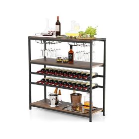 Industrial Freestanding Wooden Wine Bar Cabinet Wine Rack Table (type: Wine rack, Color: Rustic Brown)