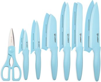 Kitchen Knife Set with Guards, Anti-Rust and Dishwasher Safe (Option: 13 Piece Blue Coated Stainless Steel Boxed Knives Set)