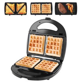 Electric Sandwich Maker Waffle Panini Press Grill with Removable Non-Stick Plates Double-Sided Heating Cool Touch Handle For Breakfast Steak Toas (type: 3 In 1 Maker)