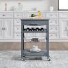 Mobile Rolling Kitchen Island Trolley Serving Cart with Underneath Drawer & Slide-Out Wire Storage Basket