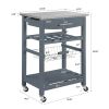 Mobile Rolling Kitchen Island Trolley Serving Cart with Underneath Drawer & Slide-Out Wire Storage Basket