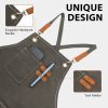 Xemussa Chef Aprons for Men Women with Large Pockets, Cotton Canvas Cross Back Heavy Duty Adjustable Work Apron, Size M to XXL