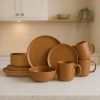 12-Piece Stoneware Dinnerware Sets with Mugs | Microwave & Dishwasher Safe | Non-Toxic Dinner Plates Bowls Set | Stackable Matte Glaze Kitchenware for